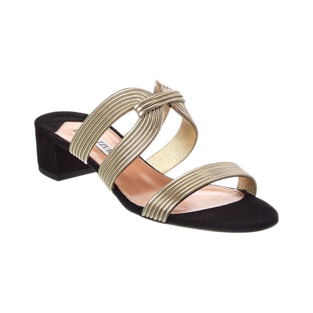 Aquazzura Escenia 35 Leather & Suede Sandal, Gold